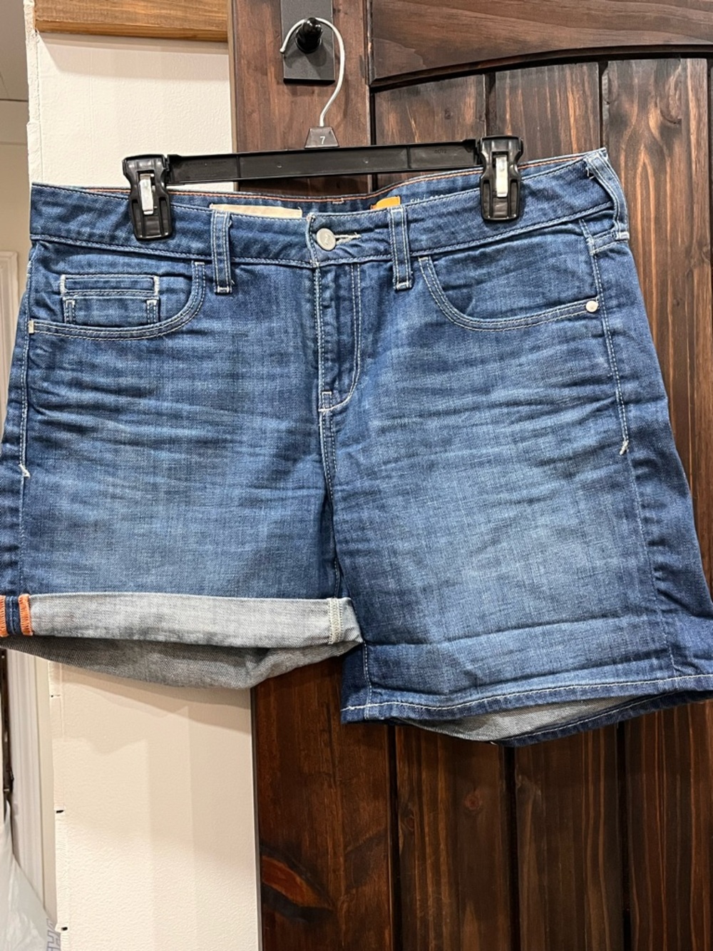 Pilcro Anthropologie  Mid-Blue Denim Roll-Cuff Jean Shorts